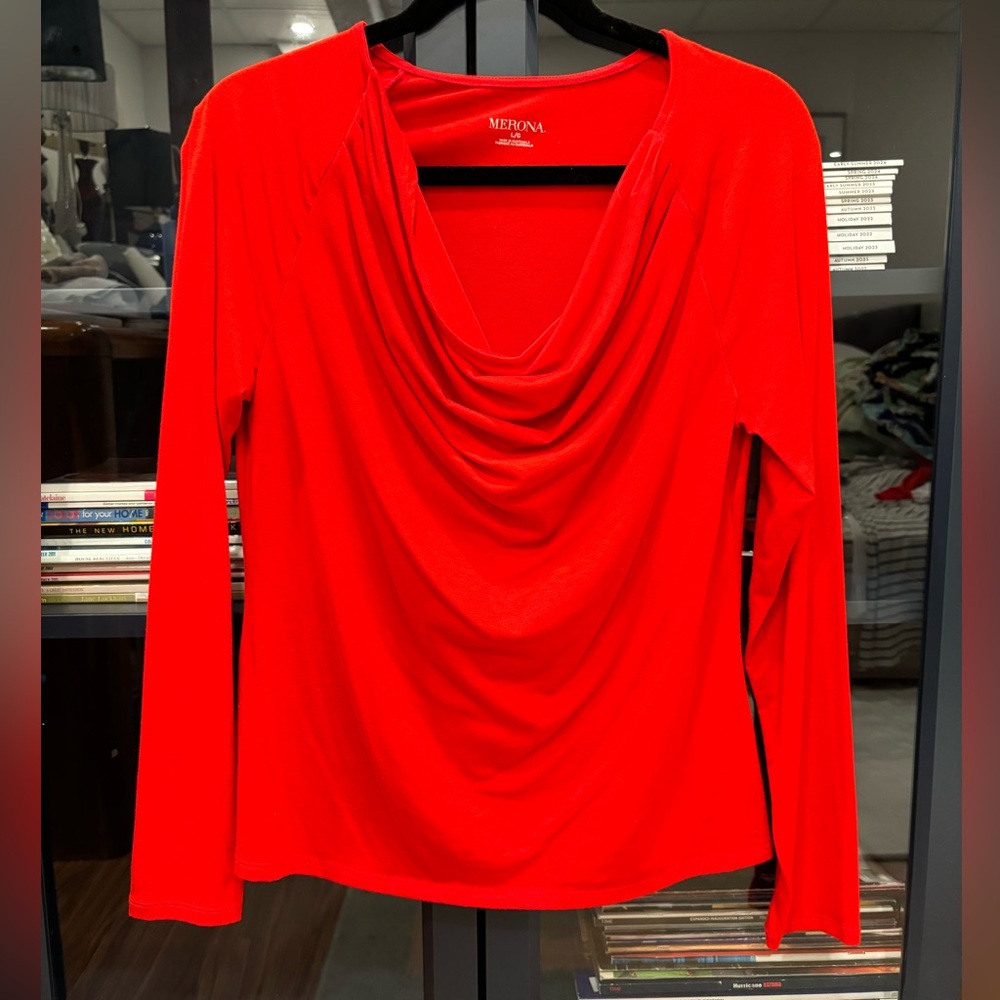 NWOT Merona Red Cowl Neck Long Sleeve Top